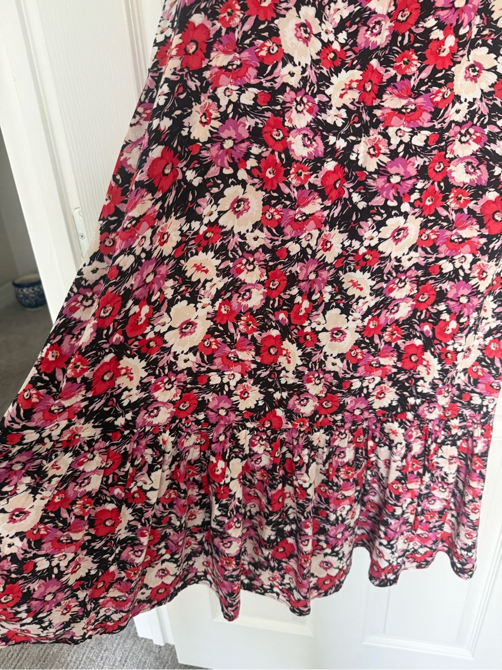 MANGO Woman’s Floral Pink Maxi Dress with Ruffle Hem size Small - Picture 9 of 9